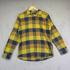 Oakley Shirt Mens M Yellow Blue Long Sleeve Button Up Flannel Plaid Cabincore‎